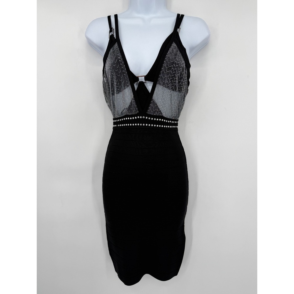 Bebe Black Silver Bandage Bralette Mini Dress Studded XXS 70MP21019500